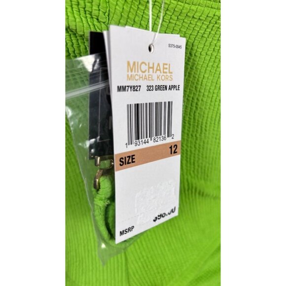 Michael Kors Women's Green Apple One-Shoulder Ribbed Swimsuit Lined 12 NWT's. - Picture 7 of 8